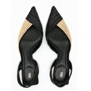 Zara Woven Raffia Slingback Flats